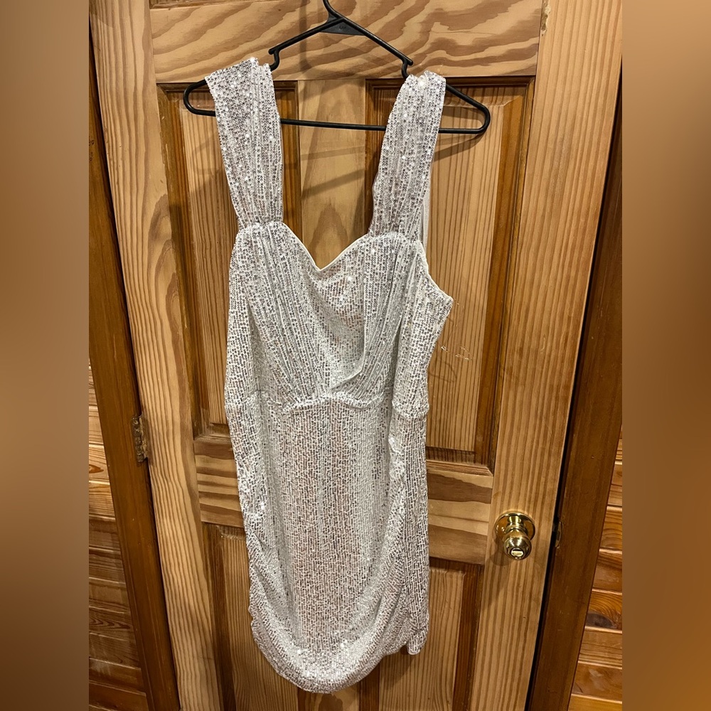Bling bling Silver White Sequin Sheath, bridal dress